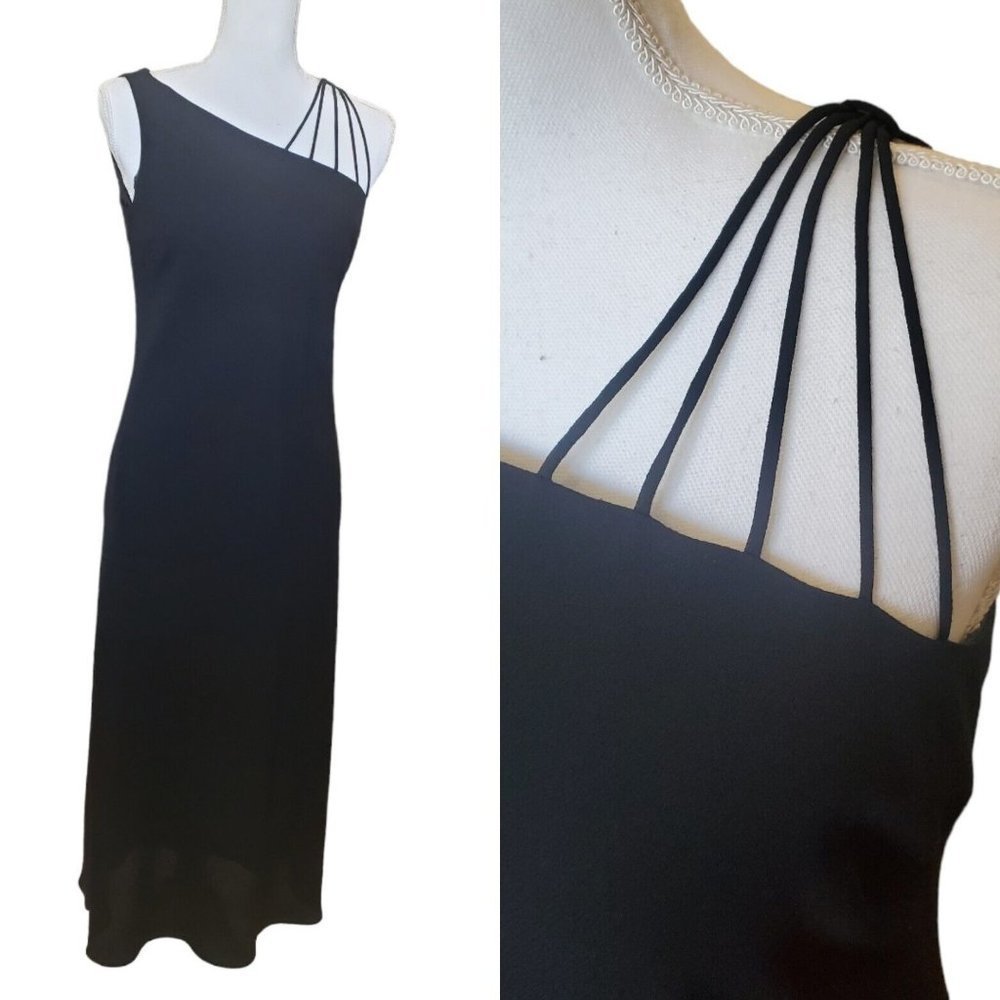 Vintage 90s Black Strappy Shoulder Long Formal Maxi Dress Sleeveless Size 6